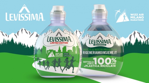 Il look and feel green oriented delle bottiglie da 33 cl di Levissima disegnate da ATC per la Milano Marathon 2025