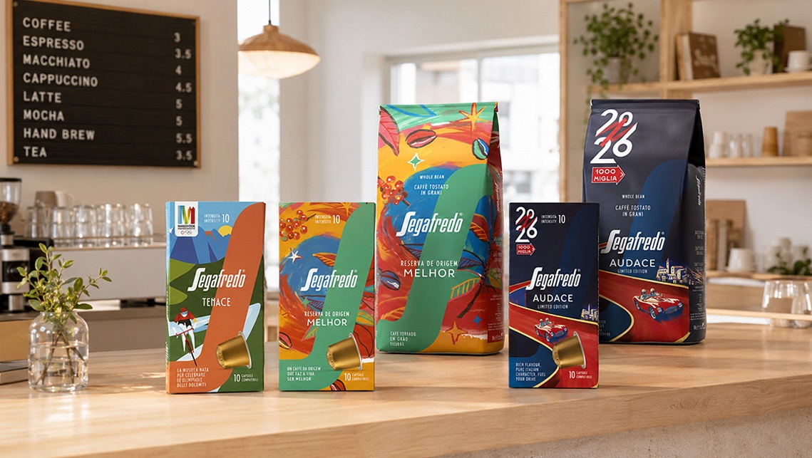 I packaging delle tre limited edition Segafredo Melhor, Audace e Tenace, realizzate da ATC