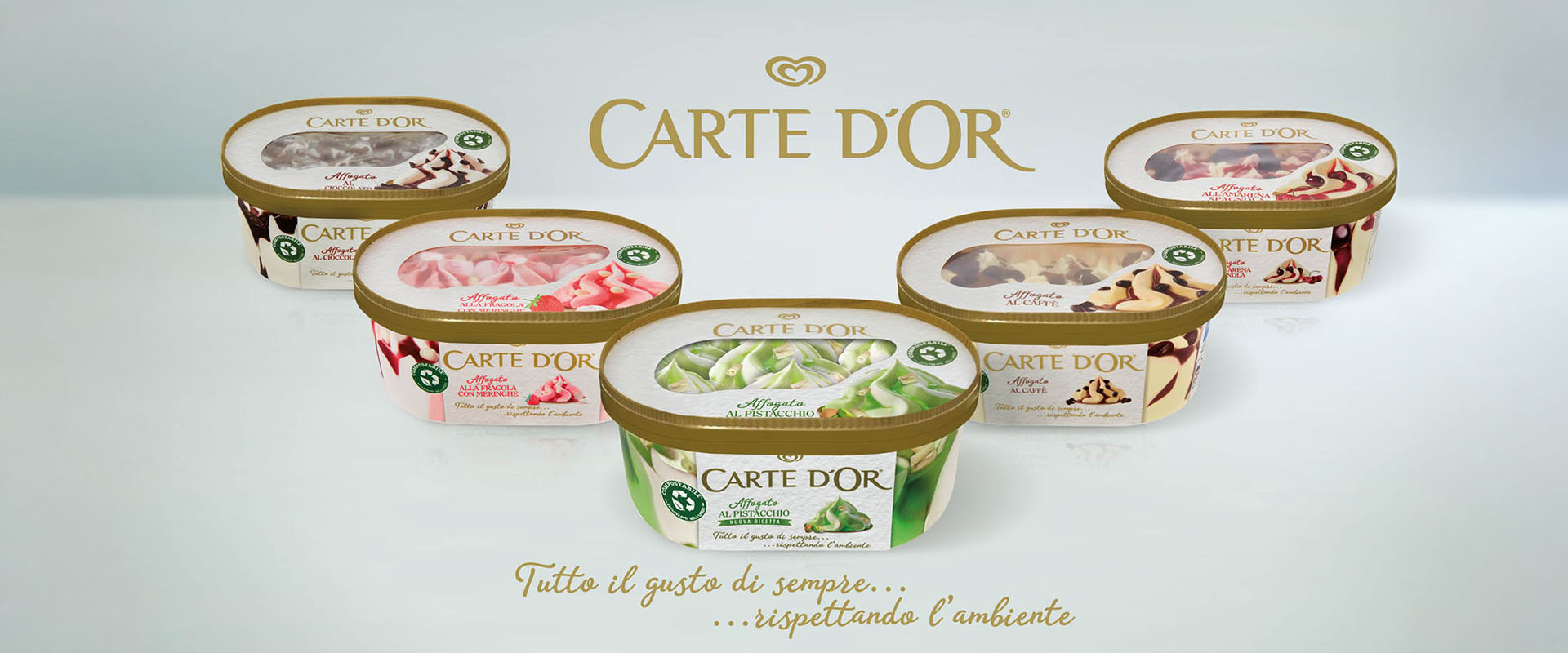Graphic design di Reverse innovation sulle vaschette gelato Carte d'Or Affogato, eletto Prodotto dell'Anno