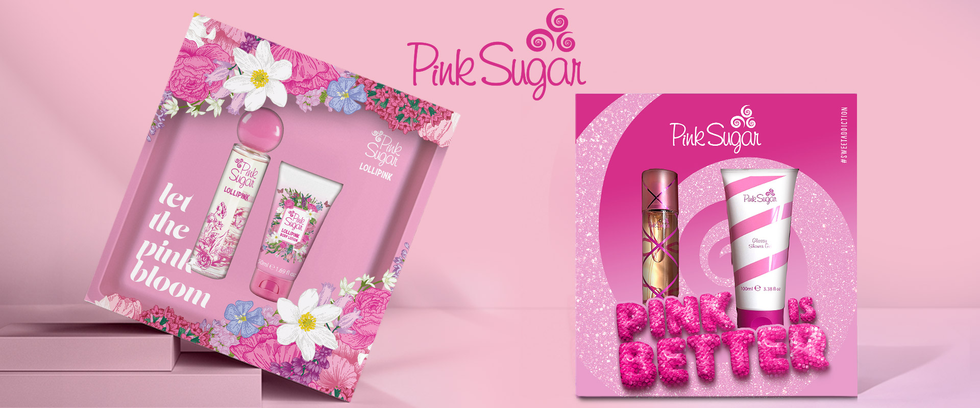 I packaging realizzati da ATC per l'edizione 2024 dei cofanetto Pink Sugar e Lollipink